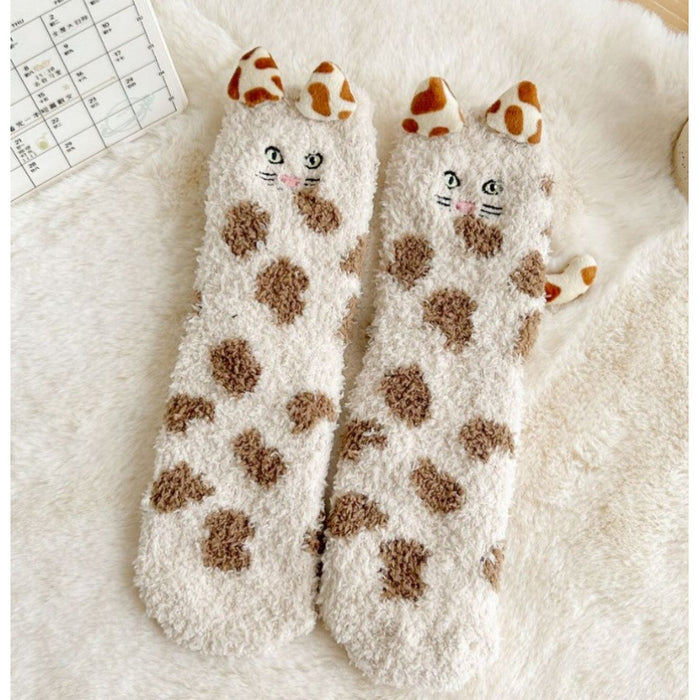 Cosycombe Fleece Cat Socks with 3D Ears and Tail