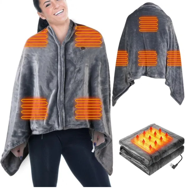 USB Heated Poncho Wrap With Zipper And Washable Fabric