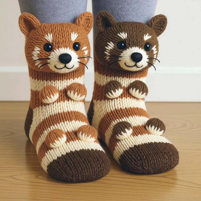 Cosycombe Knit Socks with a 3D Crochet Animal Hug