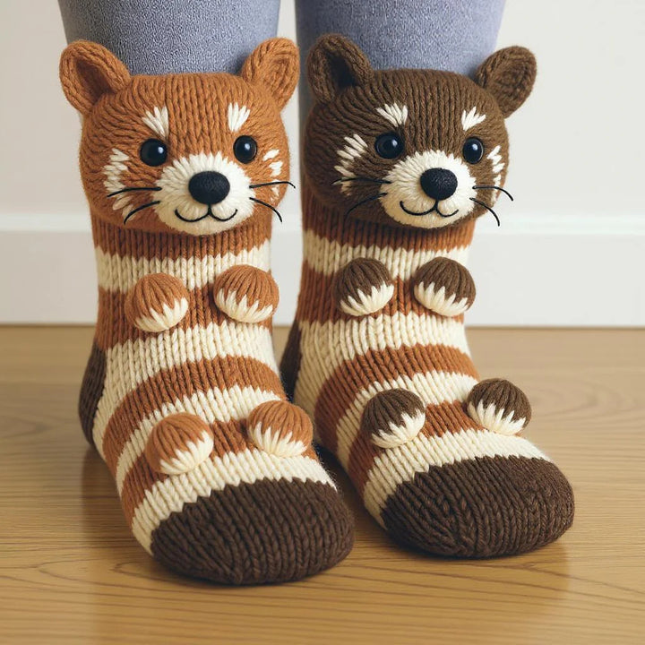Knit socks with 3D crochet sloth