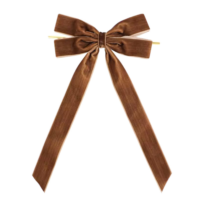Cosycombe Velvet Christmas bow with long tails and gold cord