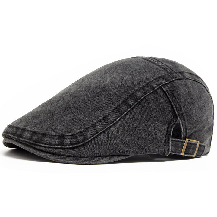 Navy washed denim flat cap