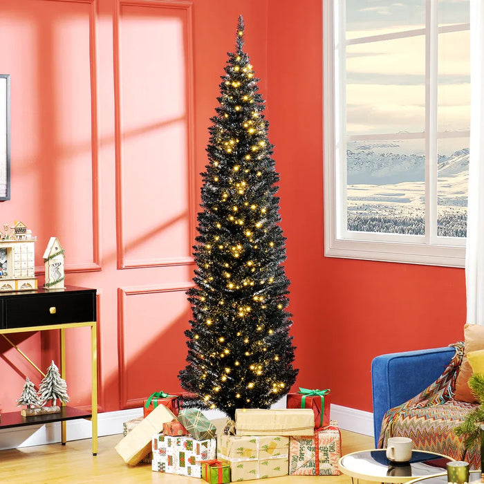 Cosycombe Black Pre-Lit Pencil Christmas Tree with 250 LEDs
