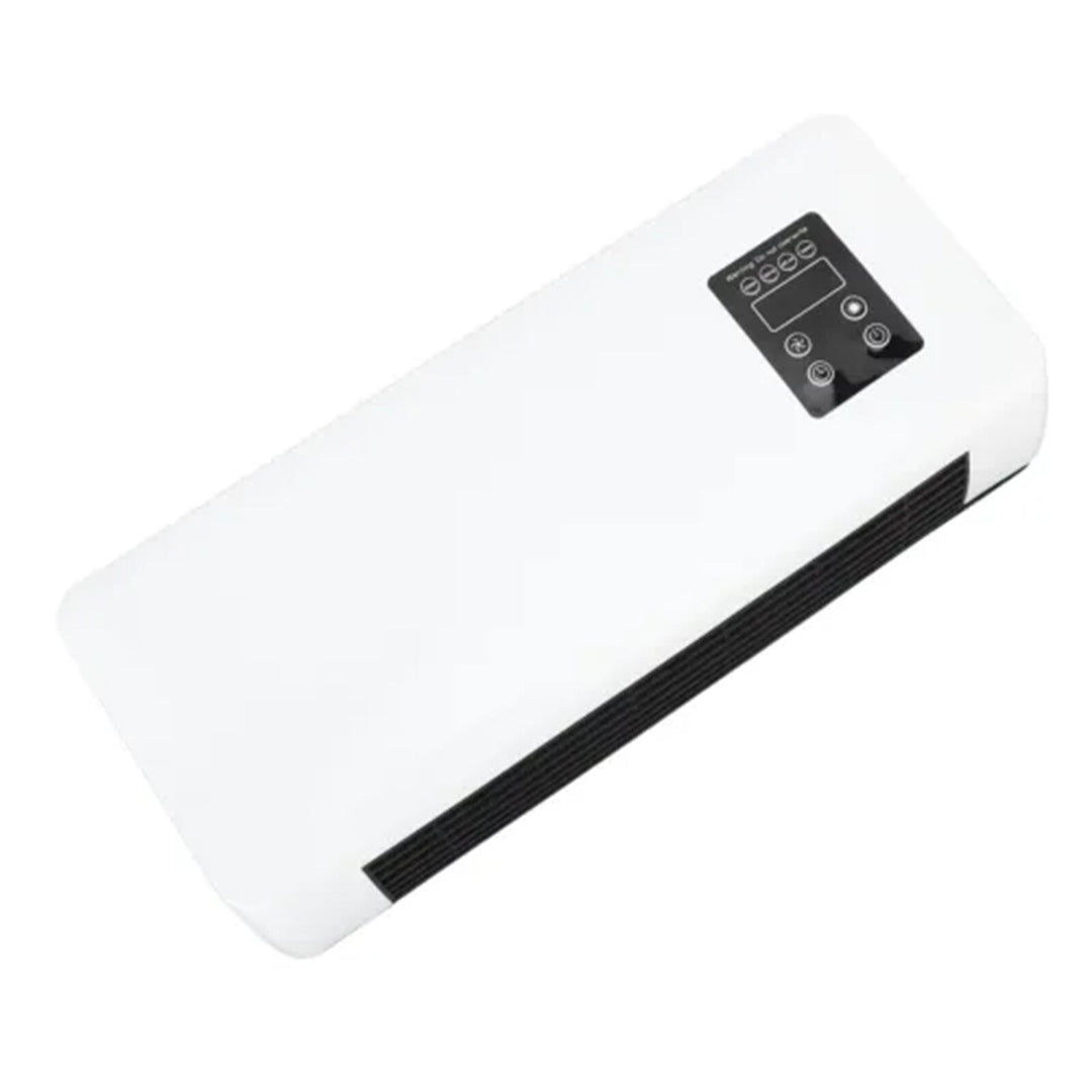 white wall-mounted fan heater with towel rail