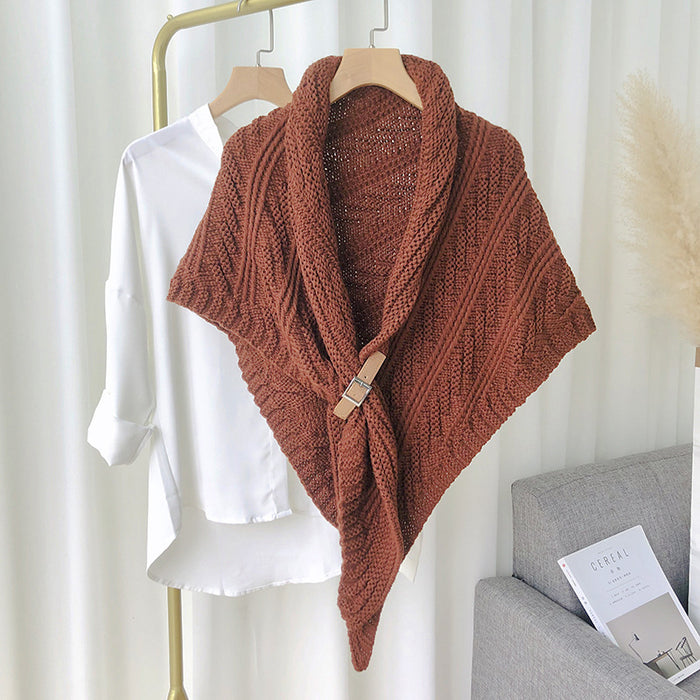 Cosycombe Chunky Knit Triangle Scarf with Buckle, Wear as a Cape
