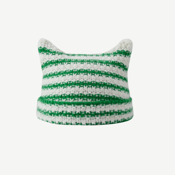 Cosycombe Striped Cat Ear Beanie with Star or Pompoms