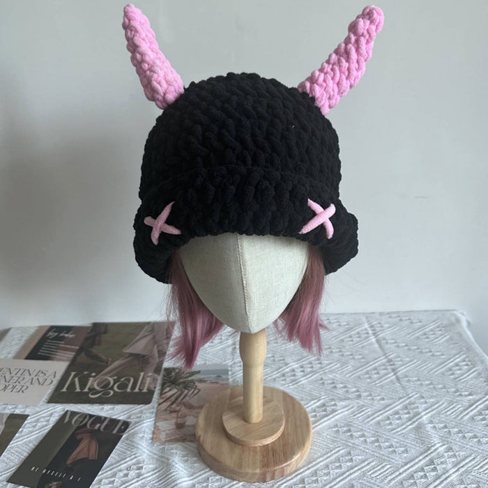 Cosycombe Chunky Crochet Bucket Hat with Horns, Hand-Knitted