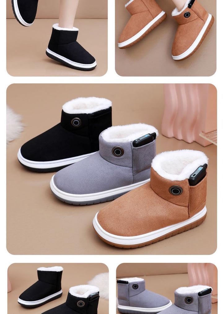 Brown plush heated ankle boots