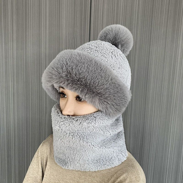 Pink plush hood hat with pompom