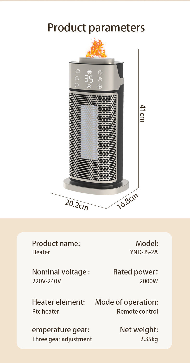 Silver tower heater with flame-effect humidifier
