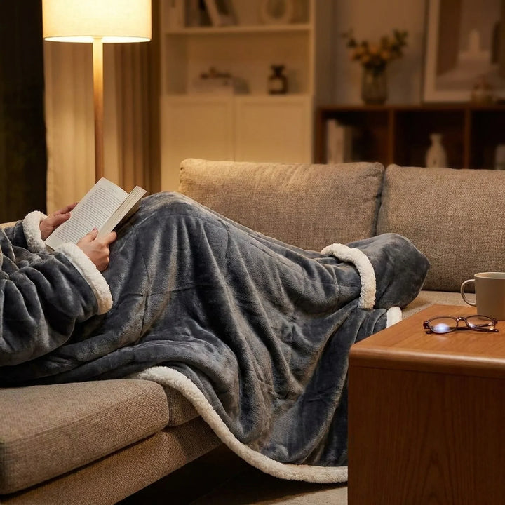Cosycombe™ Sherpa Fleece Wearable Blanket with Sleeves and Foot Pocket