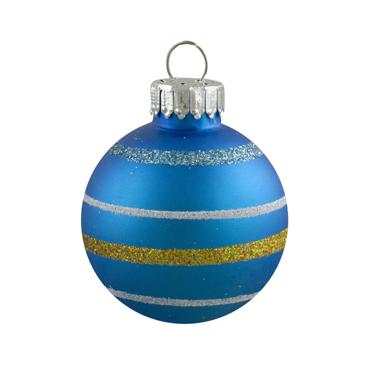 Ten matte glass baubles with glitter swirls