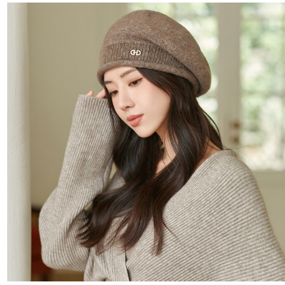 Cosycombe Knitted Beret Hat with Folded Brim and Ring