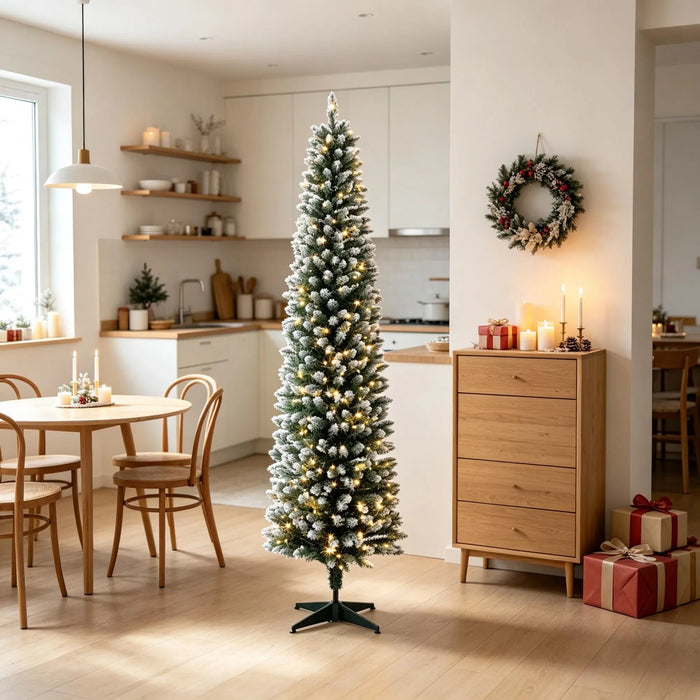 Cosycombe Frosted Pencil Christmas Tree with 170 LEDs and Remote, 6ft
