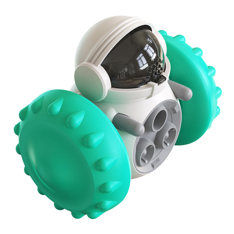 Wobbling robot treat dispensing pet toy