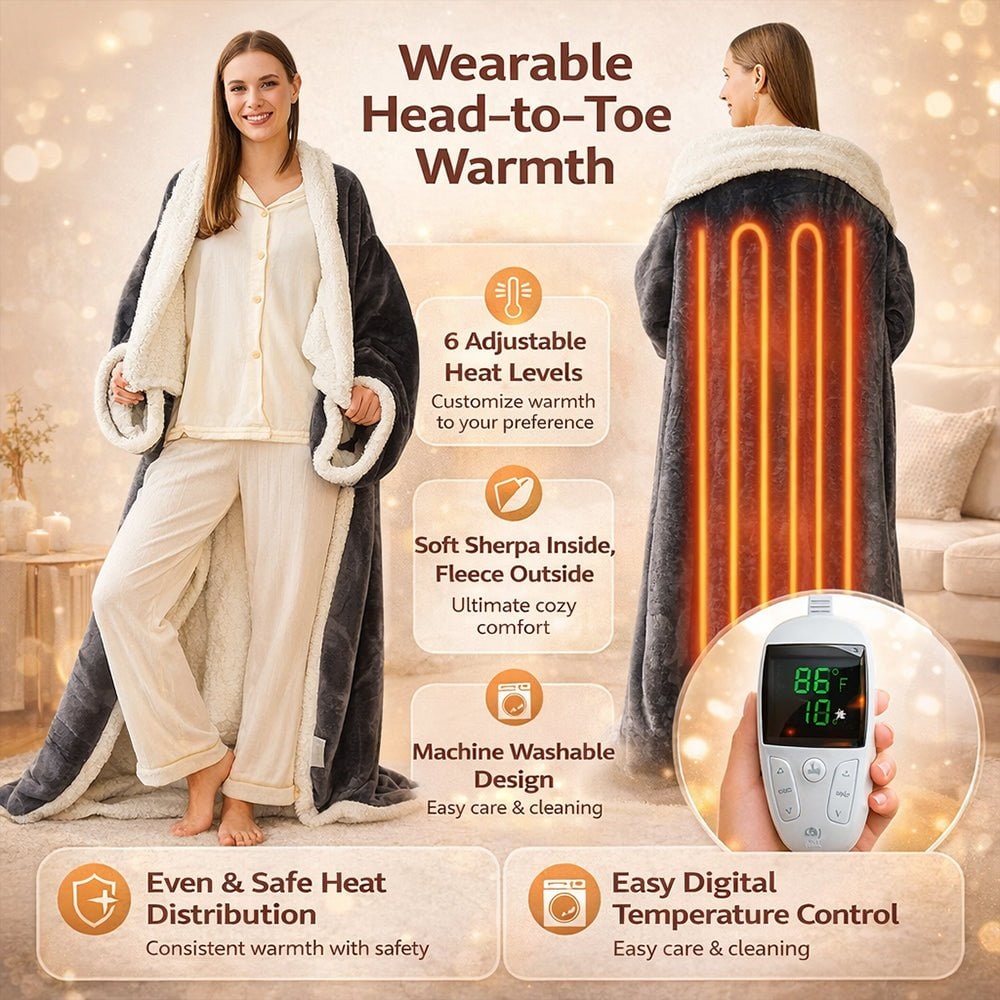 Cosycombe™ Heated Wearable Blanket with Sleeves and Foot Pocket