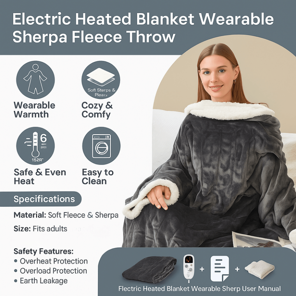 Cosycombe™ Heated Wearable Blanket with Sleeves and Foot Pocket