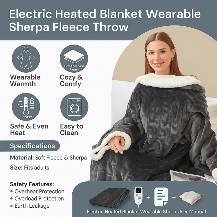 Cosycombe™ Heated Wearable Blanket with Sleeves and Foot Pocket