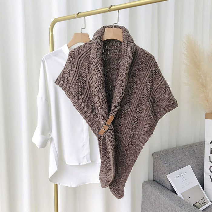 Cosycombe Chunky Knit Triangle Scarf with Buckle, Wear as a Cape