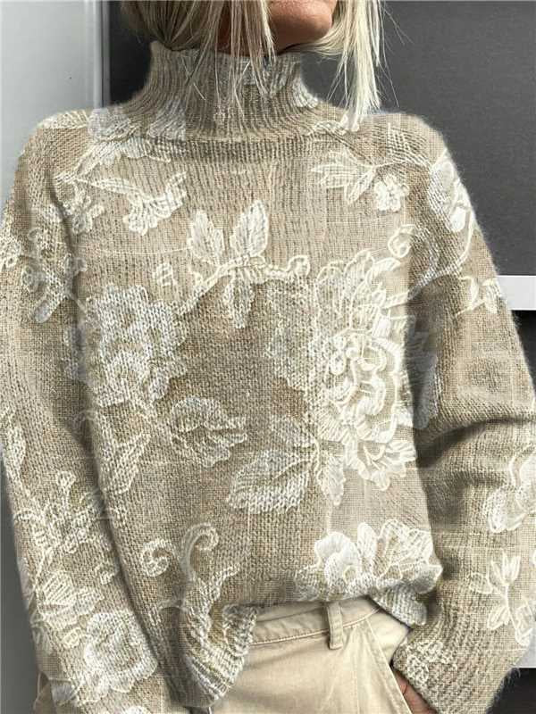 Cosycombe Loose Printed Turtleneck Jumper for Women