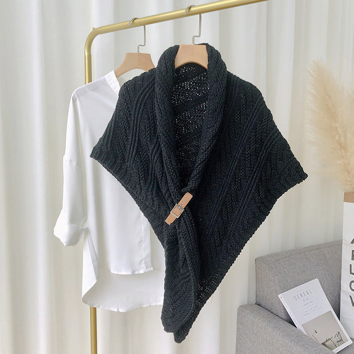 Cosycombe Chunky Knit Triangle Scarf with Buckle, Wear as a Cape