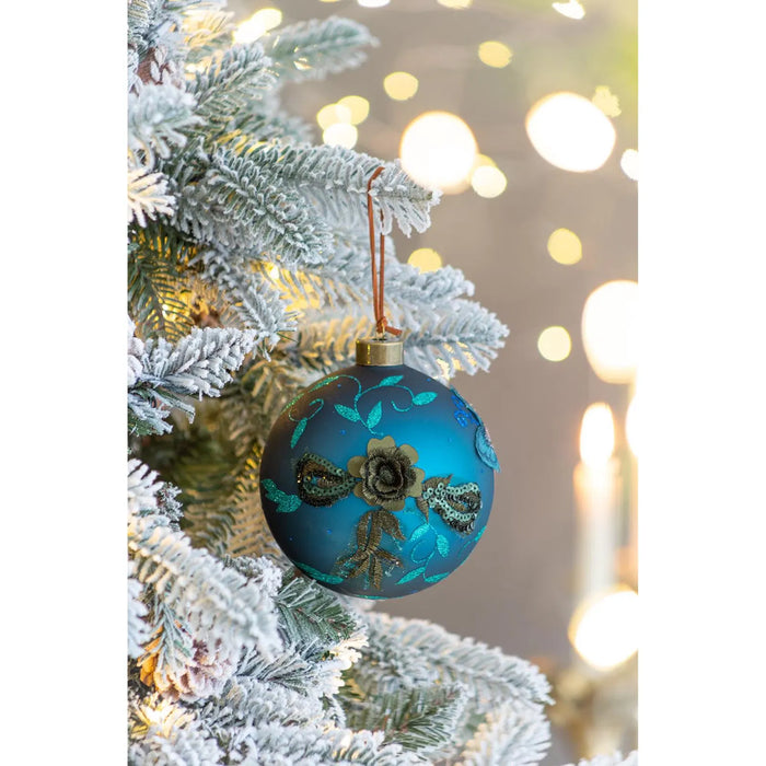 Cosycombe Teal Glass Christmas Baubles with Glitter, Set of 4