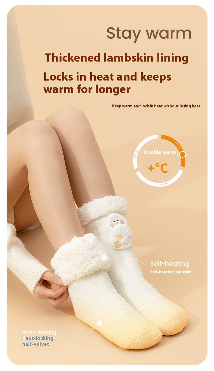 Pink plush heated socks with deer badge
