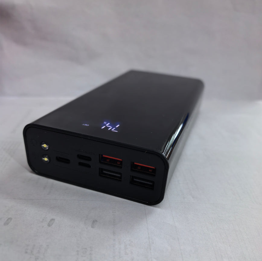 Black 30,000 mAh power bank with LCD