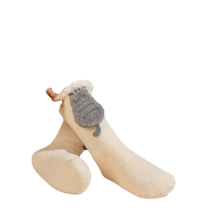 Cosycombe Fluffy Heated Socks with 3D Animal on the Cuff