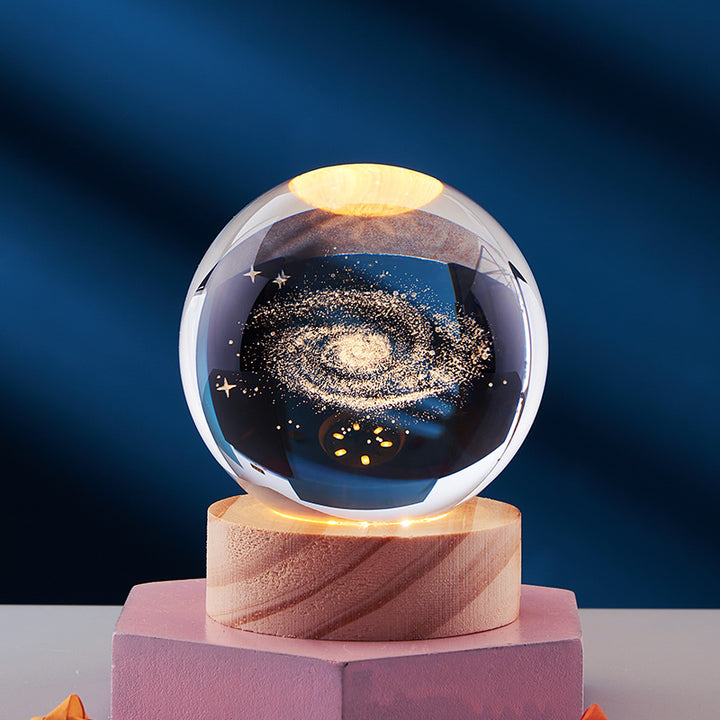 3D Crystal Ball Night Light With Inner Carved Solar System