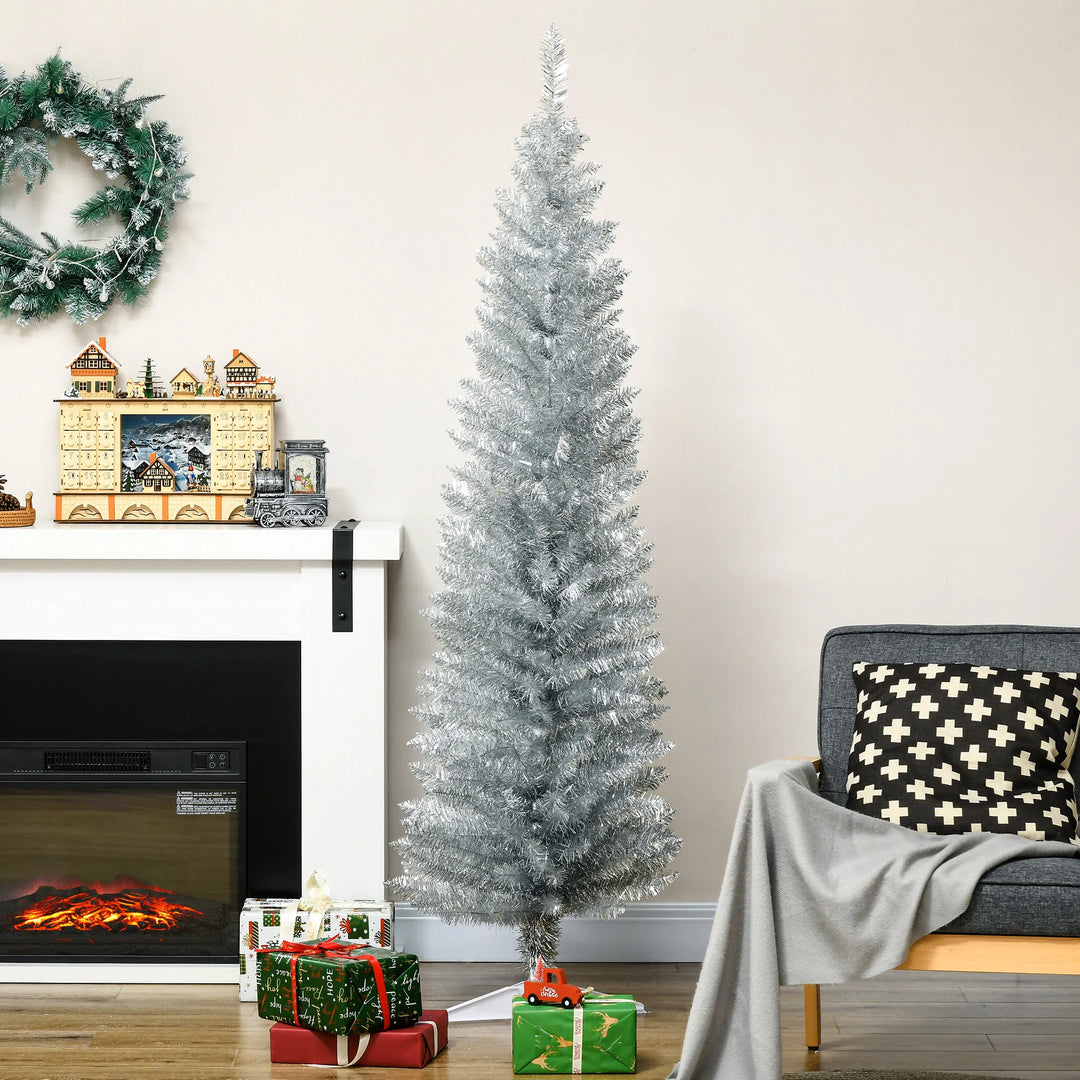 Silver slim pencil Christmas tree, unlit