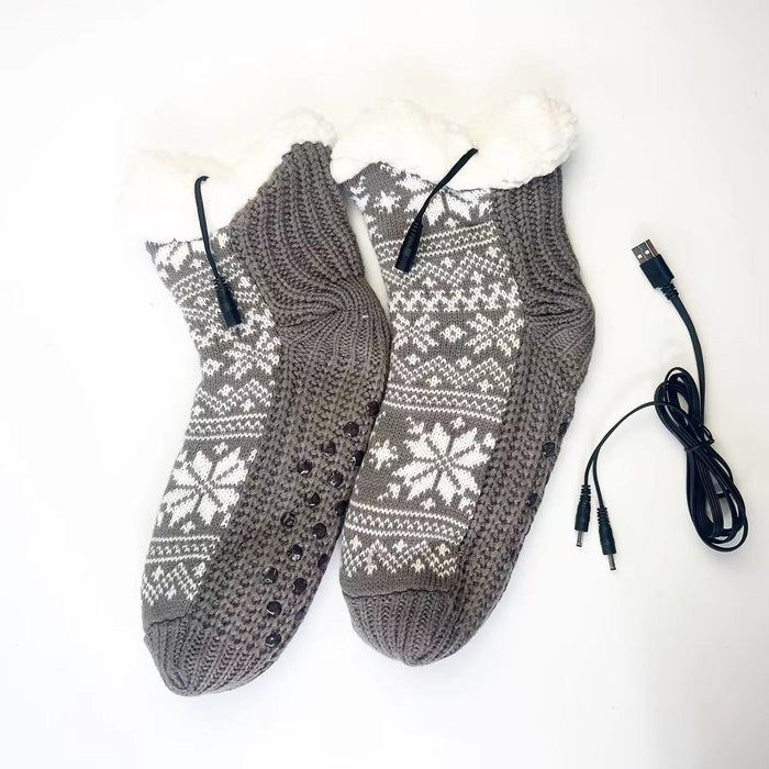 Cosycombe USB Heated Nordic Knit Socks with Plush Lining