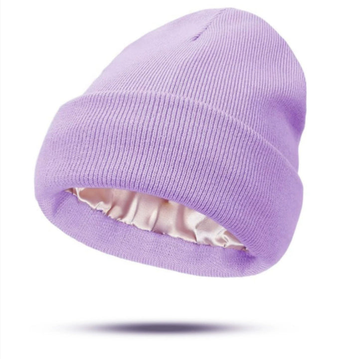 Black double layer cuffed beanie with satin lining