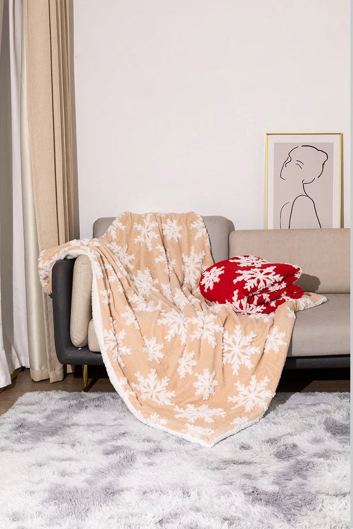 Cosycombe™ Christmas Wool Blend Throw With Snowflakes for Sofa and Bed