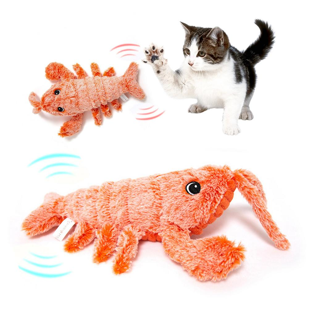 Orange plush lobster cat toy