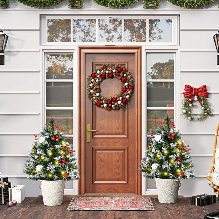Cosycombe Battery Porch Christmas Trees with Pine Cones, Set of 2