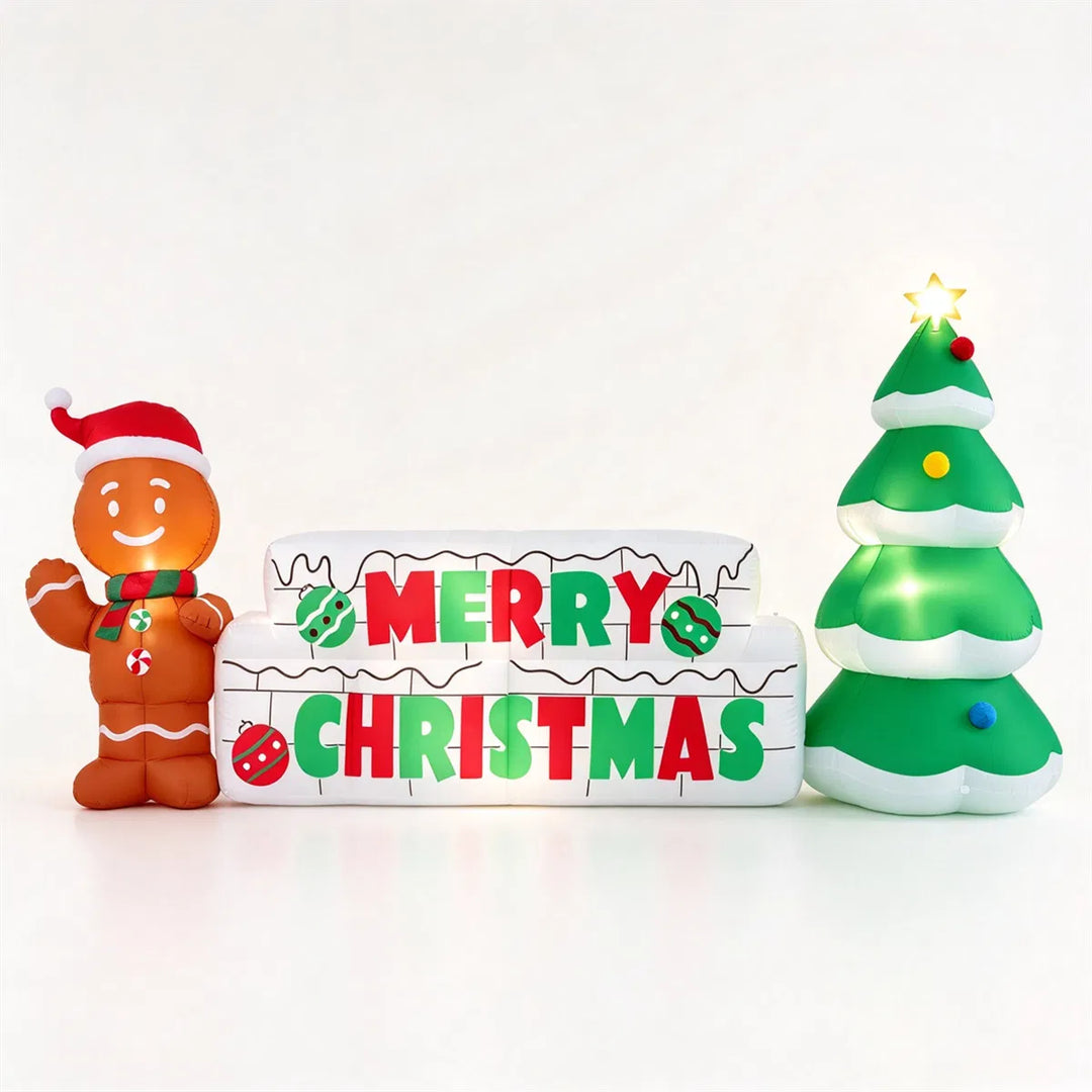 Inflatable Merry Christmas sign with gingerbread man