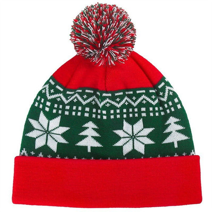 Cosycombe Christmas Knitted Bobble Hat with Snowflakes and Trees
