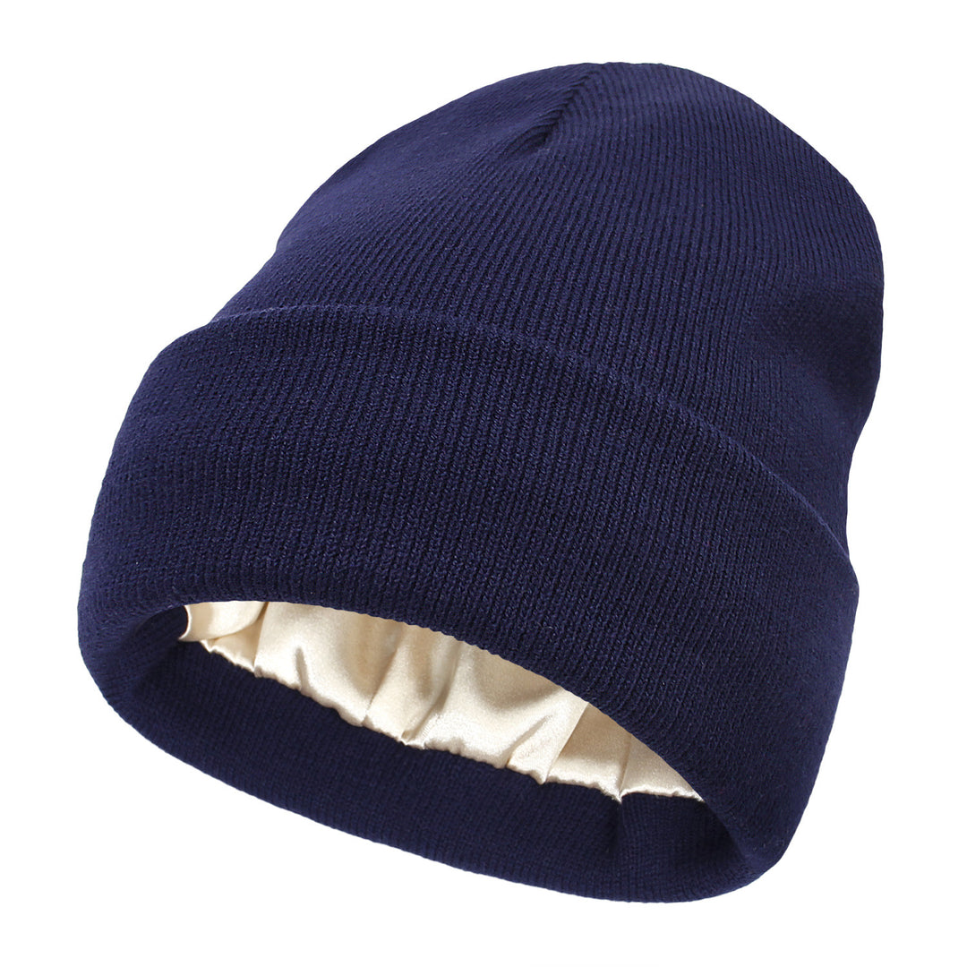 Pink cuffed beanie with satin lining