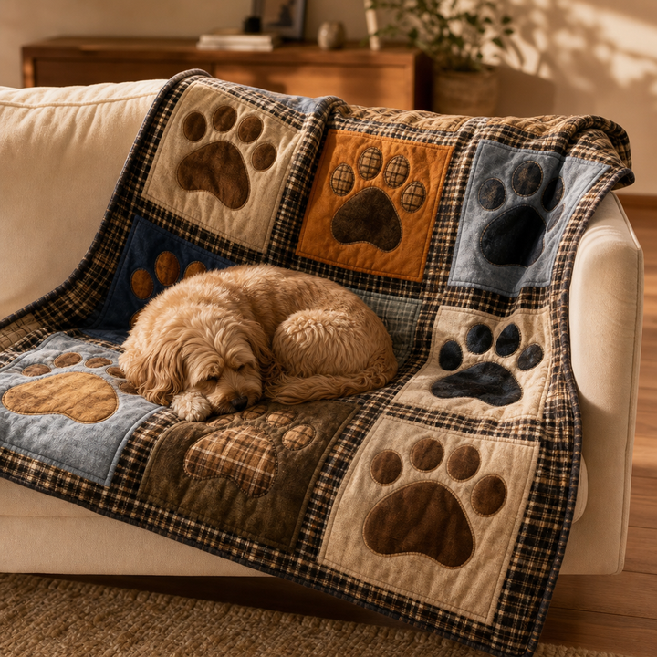 Cosycombe™ Paw Print Flannel Blanket – Soft on Both Sides for Sofa and Bed