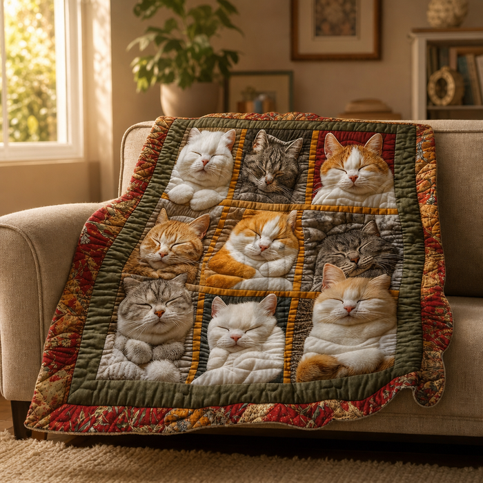 Cosycombe™ Reversible Flannel Throw with Nine Sleeping Cats Print