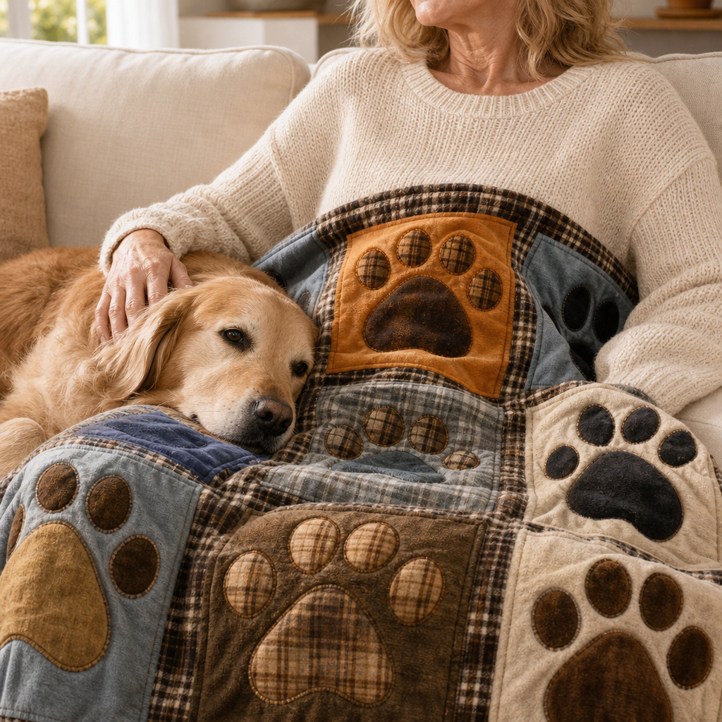 Cosycombe™ Paw Print Flannel Blanket – Soft on Both Sides for Sofa and Bed