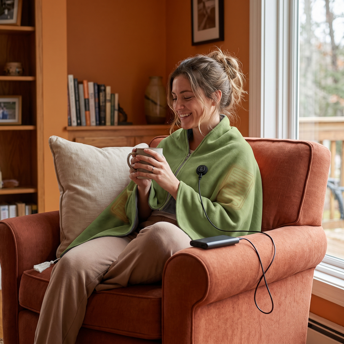 Cosycombe™ Heated Cotton Shawl Blanket with 8 Heating Zones