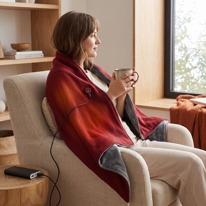 Cosycombe™ Heated Cotton Shawl Blanket with 8 Heating Zones