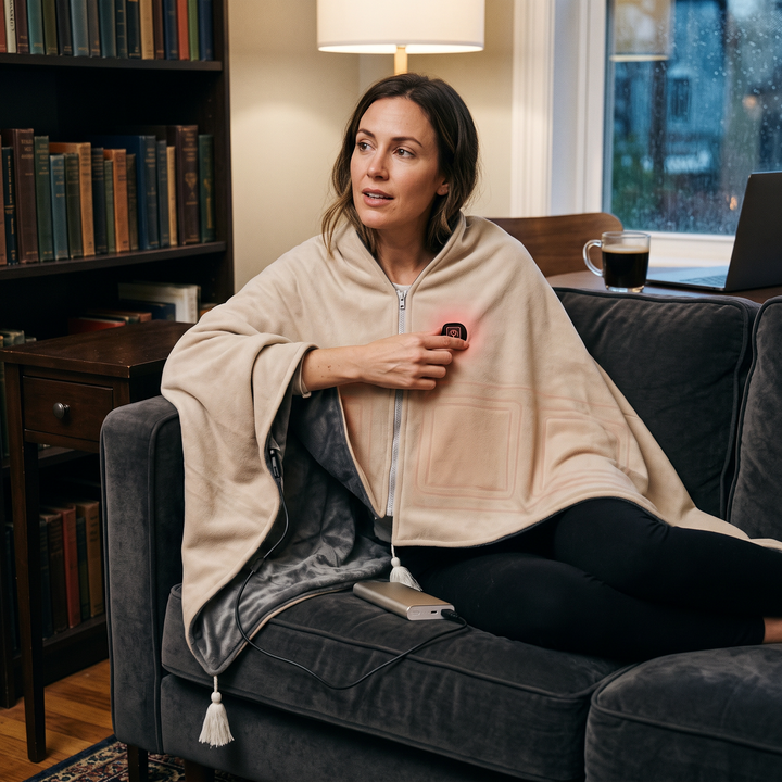 Cosycombe™ Heated Cotton Shawl Blanket with 8 Heating Zones