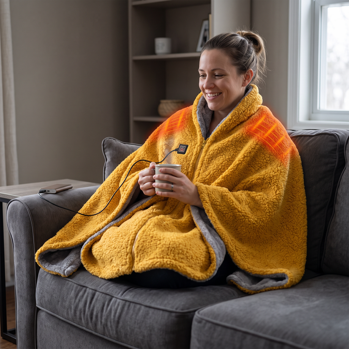 Cosycombe™ Sherpa Fleece USB Heated Throw with Zip &amp; 3 Heat Levels