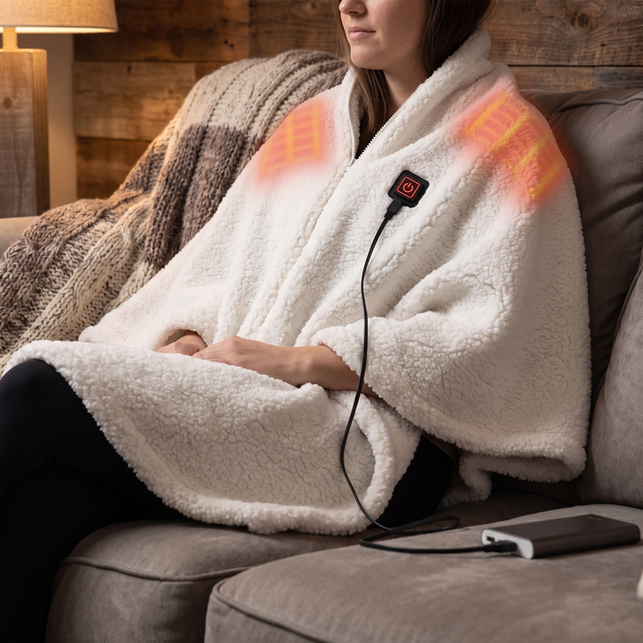 Cosycombe™ Sherpa Fleece USB Heated Throw with Zip &amp; 3 Heat Levels