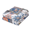 Cosycombe™ Rustic Floral Cotton Blanket, Reversible with Tassel Trim