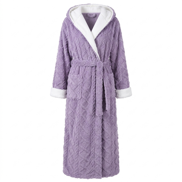 Cosycombe™ Long Plush Knitted Hooded Dressing Gown with Patch Pockets