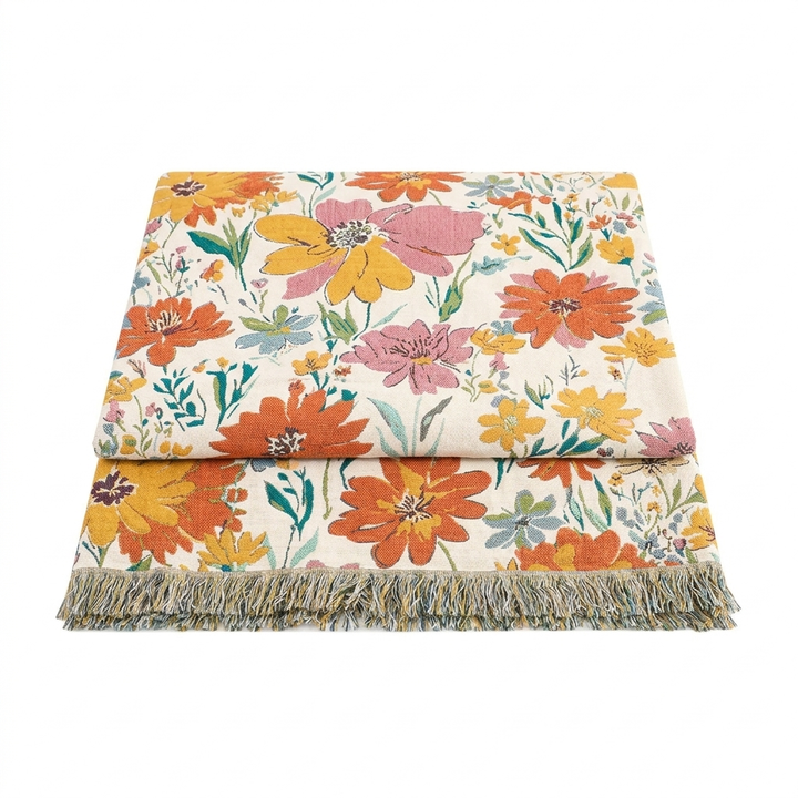 Cosycombe™ Jacquard Wildflower Cotton Blanket for Every Season